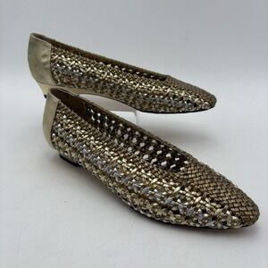 Life Stride Womens 8M Vintage 90s Gold Woven Leather Metallic Ballet Flats Glam